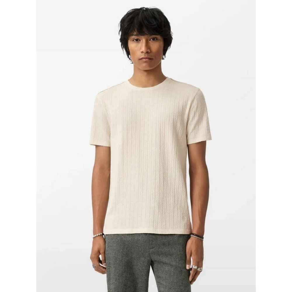 $128 John Varvatos Brasse Crew T-Shirt Medium Ivory Chain Textured Knit Stretch